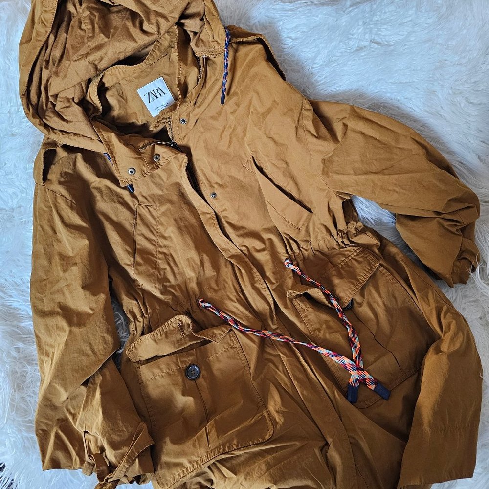 ZARA Mustard Drawstring Trench Coat Size XL